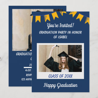 Blue Yellow Modern Photo Graduation Announcement Einladung