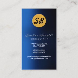 Blue Yellow Monogram Business Card Visitenkarte