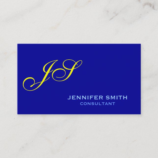 Blue Yellow Monogram Consultant Business Card Visitenkarte (Vorderseite)