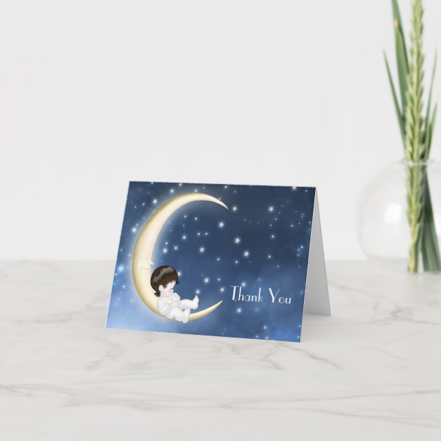 Blue Yellow Moon Baby Merci Cartes (Devant)
