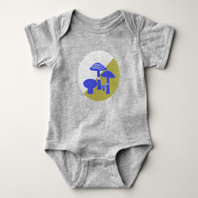 "Blue & Yellow Mushroom" Baby One Piece Baby Strampler (Vorderseite)