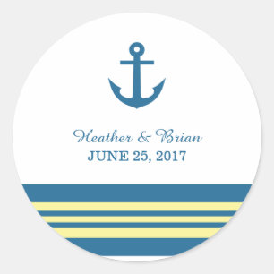 Blue Yellow Nautic Anchor Wedding Stickers