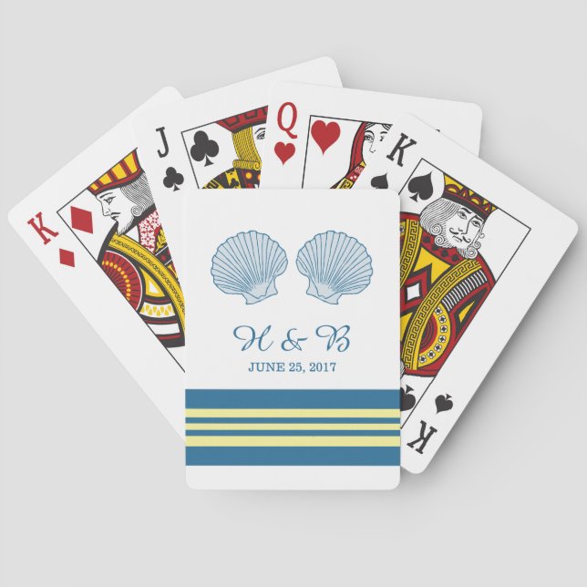Blue Yellow Nautic Seashells Playing Cards Spielkarten (Rückseite)