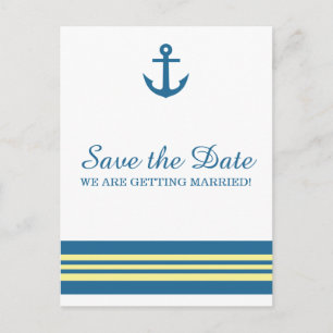 Blue Yellow Nautical Anchor Save the Date Postcard Ankündigungspostkarte