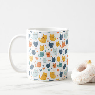 Blue Yellow Orange Kawaii Cat Pattern Cat Lover Kaffeetasse
