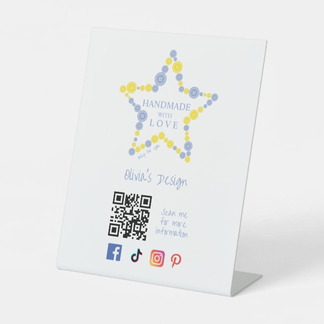 Blue & Yellow Original Buttons Star Handmade Love  Sockelschild (Vorderseite)