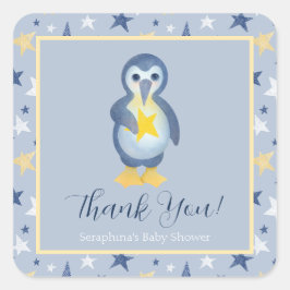 Blue Yellow Pinguin Stars Baby Dusche Danke Quadratischer Aufkleber