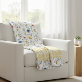 Blue Yellow Pink Watercolor Wildflower Name Fleecedecke