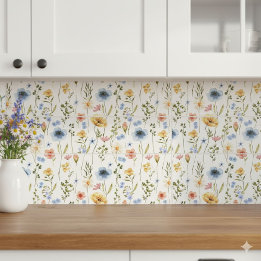 Blue Yellow Pink Wildflower Watercolor Fliese