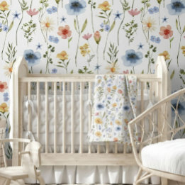 Blue Yellow Pink Wildflower Watercolor Tapete