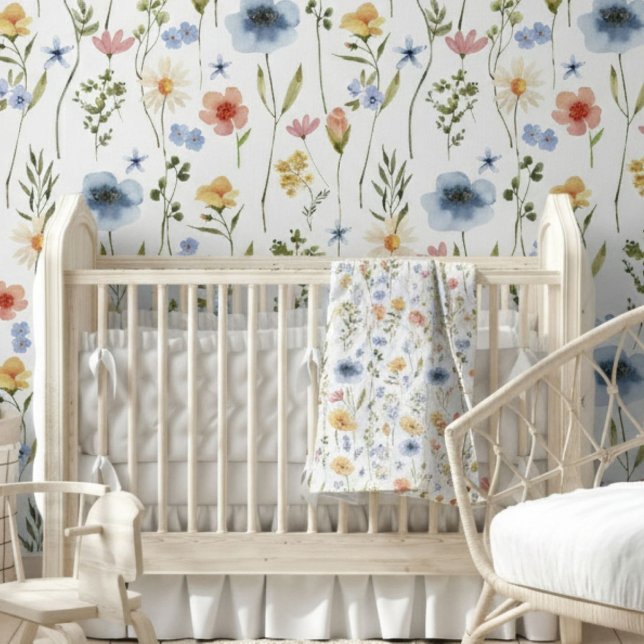 Blue Yellow Pink Wildflower Watercolor Tapete (Von Creator hochgeladen)