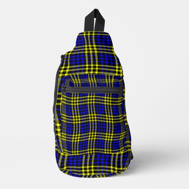 Blue Yellow Plaid Checker Seamless Pattern Crossbody Bag (Vorderseite)
