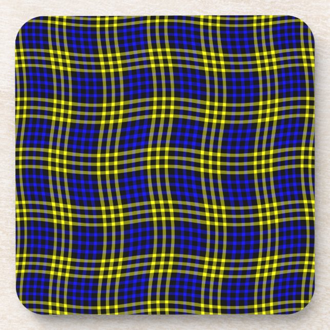 Blue Yellow Plaid Checker Seamless Pattern Getränkeuntersetzer (Vorderseite)