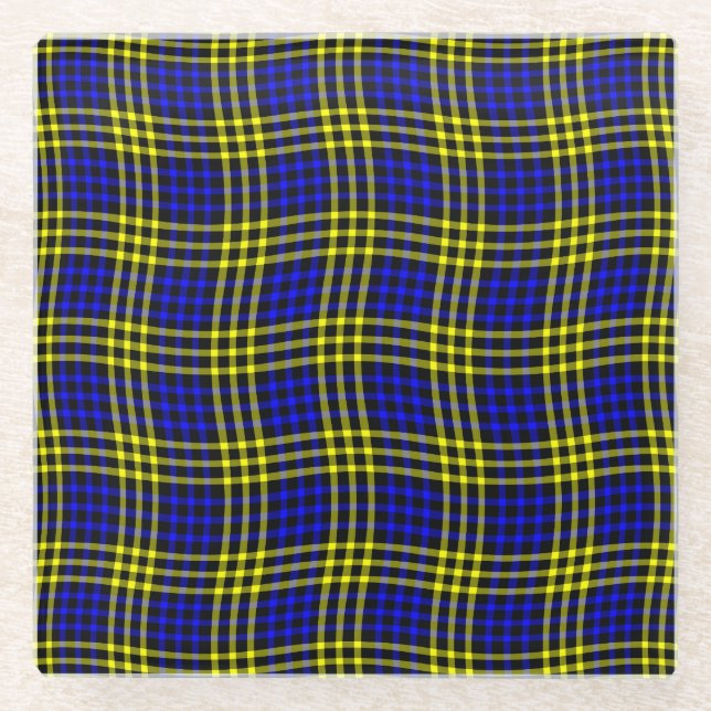 Blue Yellow Plaid Checker Seamless Pattern Glasuntersetzer (Vorderseite)