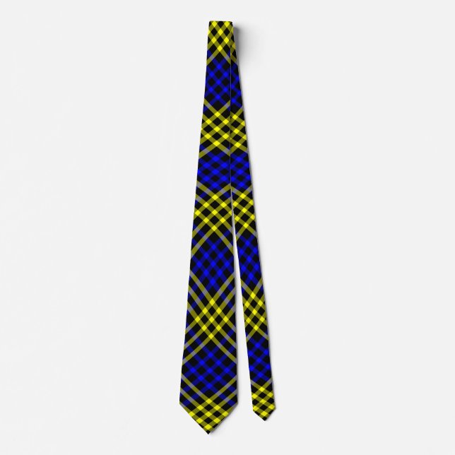 Blue Yellow Plaid Checker Seamless Pattern Krawatte (Vorderseite)