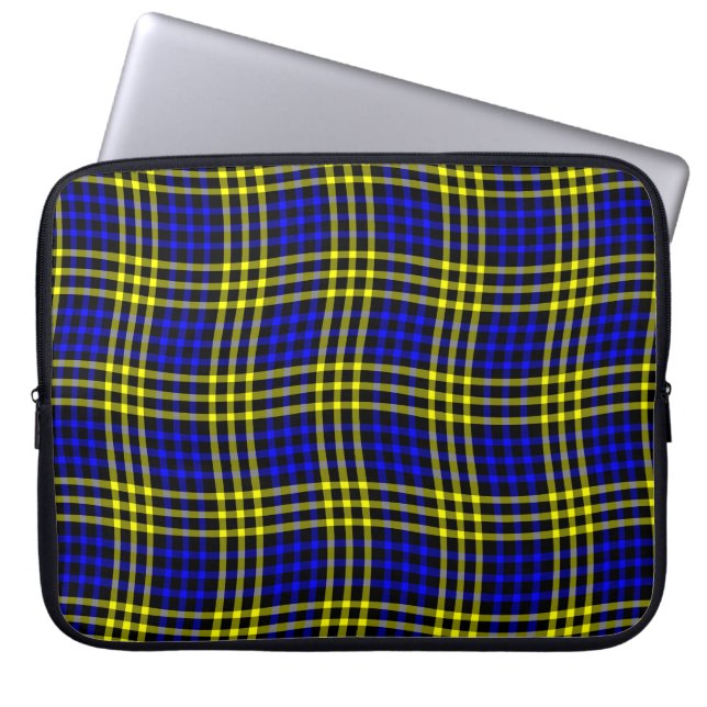 Blue Yellow Plaid Checker Seamless Pattern Laptopschutzhülle (Vorderseite)