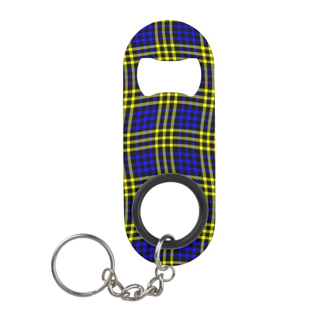 Blue Yellow Plaid Checker Seamless Pattern Mini Flaschenöffner (Vorderseite)