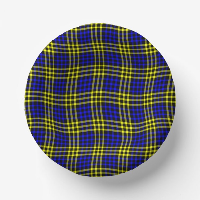 Blue Yellow Plaid Checker Seamless Pattern Pappteller (Vorderseite)