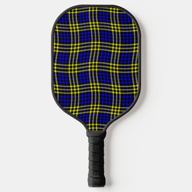 Blue Yellow Plaid Checker Seamless Pattern Pickleball Schläger (Vorderseite)