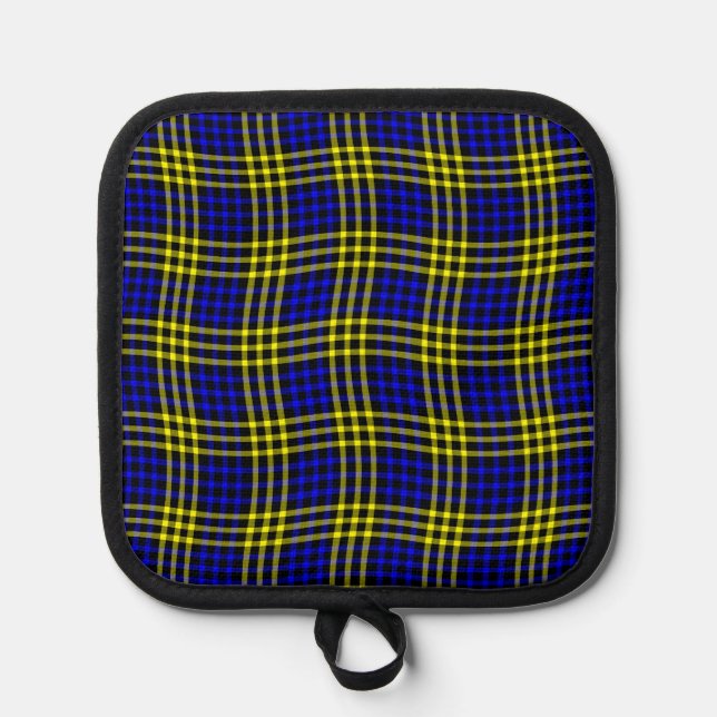 Blue Yellow Plaid Checker Seamless Pattern Topflappen (Vorderseite)