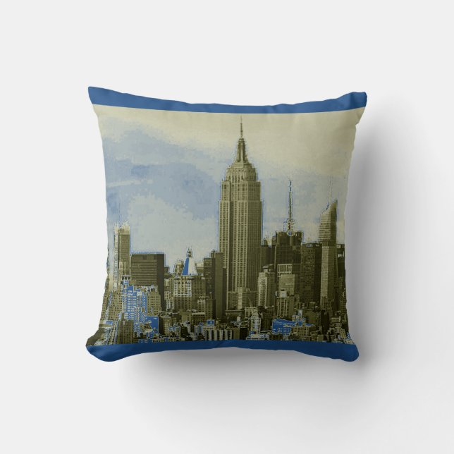 Blue Yellow Pop Art New York City Throw Kissen (Vorderseite)