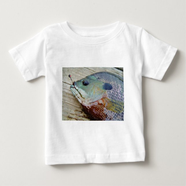 Blue yellow purple teal, Bluegill fish on dock Baby T-shirt (Vorderseite)