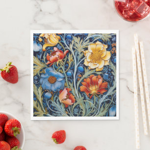 Blue Yellow Red Blume William Morris Style Serviette