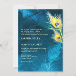 Blue & Yellow Rustic Peacock Wedding Einladung