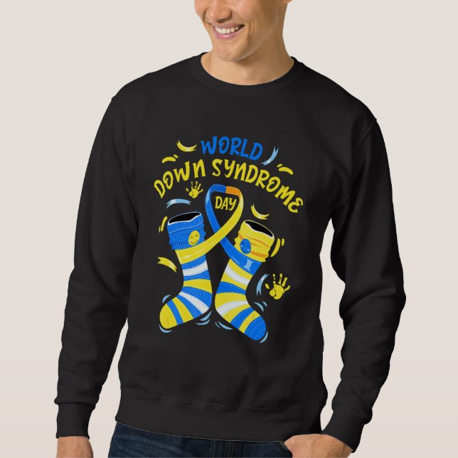 Blue Yellow Sock 21 Awareness Day Ribbon World Dow Sweatshirt (Vorderseite)