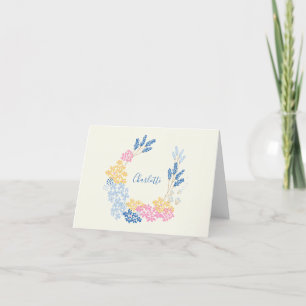 Blue Yellow Summer Blumen Wreath Personalisiert Dankeskarte