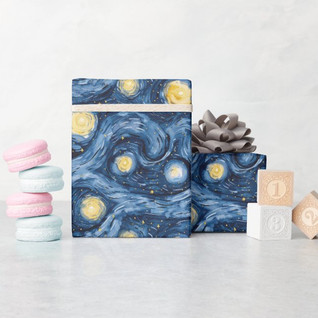 Blue Yellow Sun Moon Stars Baby Dusche Geschenkpapier (Babyparty)