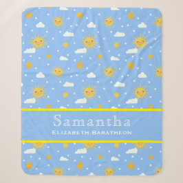 Blue & Yellow Sunshine Sky Personalisierter Name Sherpadecke