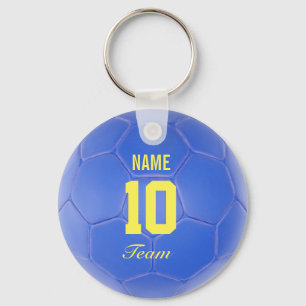 Blue Yellow Team Soccer Ball Personalisierter Name Schlüsselanhänger