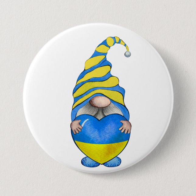 BLUE & YELLOW UKRANIAN GNOME MIT HERZ BUTTON (Vorderseite)