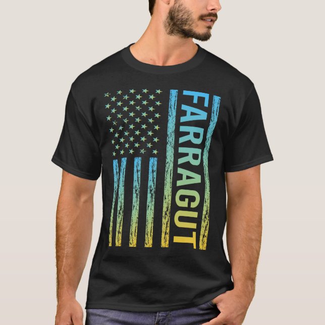 Blue Yellow USA Flag Farragut T-Shirt (Vorderseite)