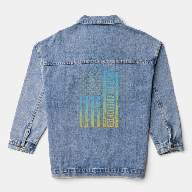 Blue Yellow USA Flag - Firefighter Jeansjacke (Rückseite)