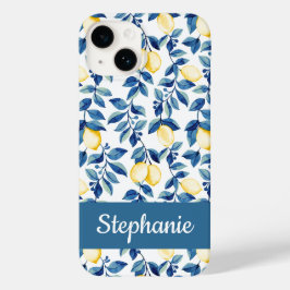 Blue Yellow Watercolor Lemon Name Case-Mate iPhone 14 Hülle