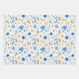 Blue Yellow Wildblumen Boho Baby Brautparty Geschenkpapier Set