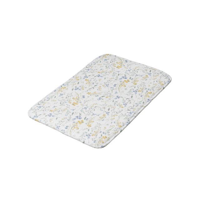 Blue Yellow Wildflower Pattern Badematte (Schrägansicht)