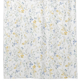 Blue Yellow Wildflower Pattern Duschvorhang