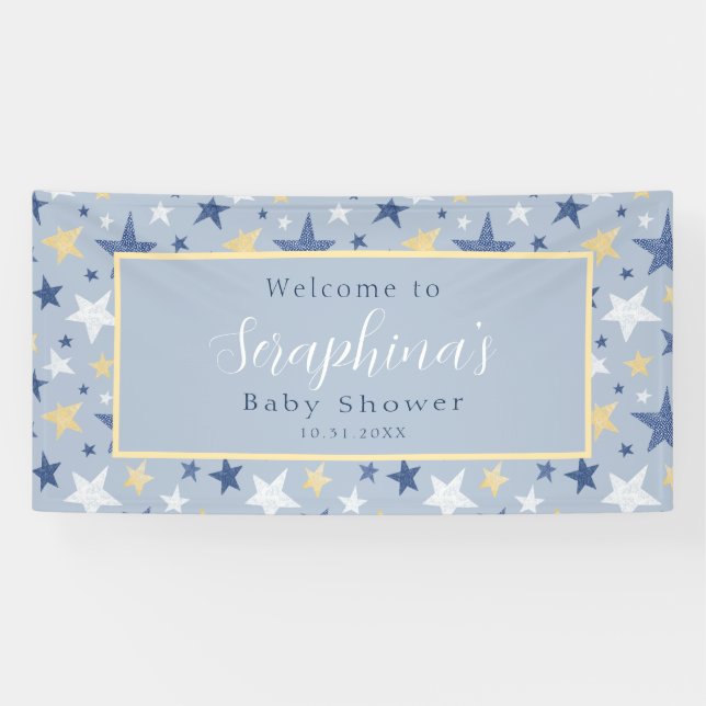 Blue Yellow Winter Stars Pattern Baby Dusche Banner (Horizontal)