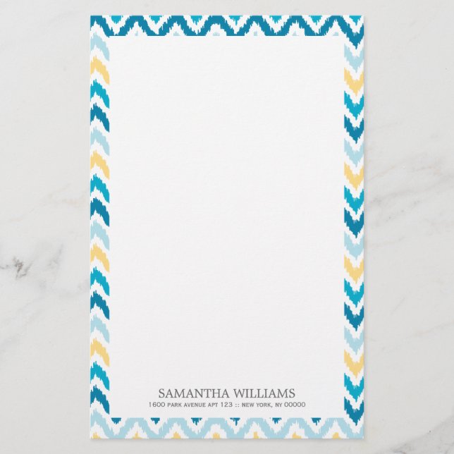 Blue Yellow Zigzag Ikat Pattern Briefpapier (Vorderseite)