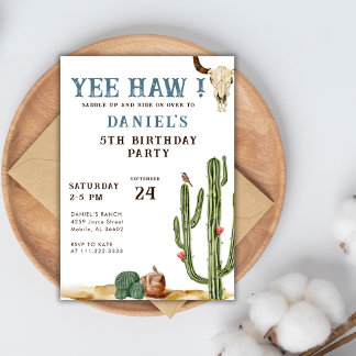 Blue Yew Haw Western Rodeo Cowboy Birthday Einladung
