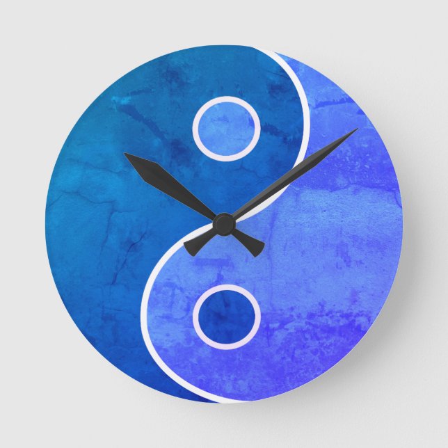 Blue Yin Yang Art Runde Wanduhr (Vorderseite)