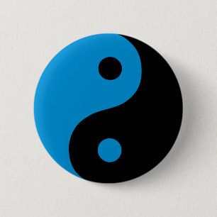 Blue Yin Yang Taoist Symbol Button