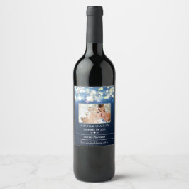 Blue Your Foto Date Names Wedding Wine Label Weinetikett