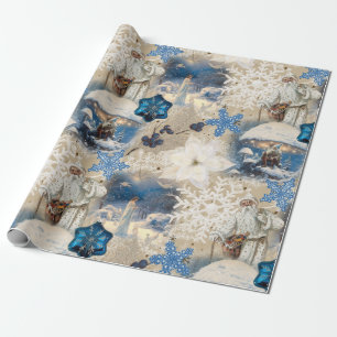 Blue Yuletide Fantasy Wrapping Paper Geschenkpapier