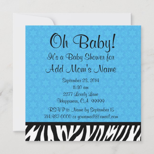 Blue Zebra and Stars Boy Baby Shower B601 Einladung (Vorderseite)
