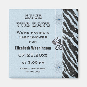 Blue Zebra & Blume Babydusche Save the Date Magnet