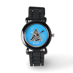 Blue Zebra Christmas Tree Armbanduhr